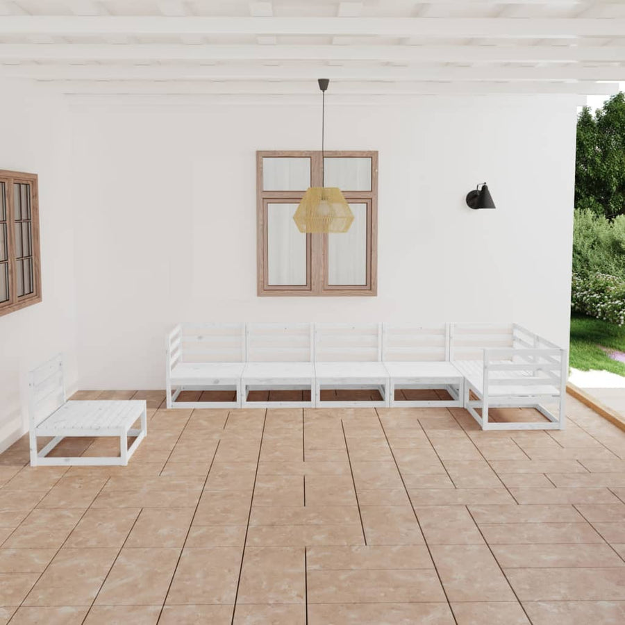 NNEVL 7 Piece Garden Lounge Set White Solid Pinewood-0