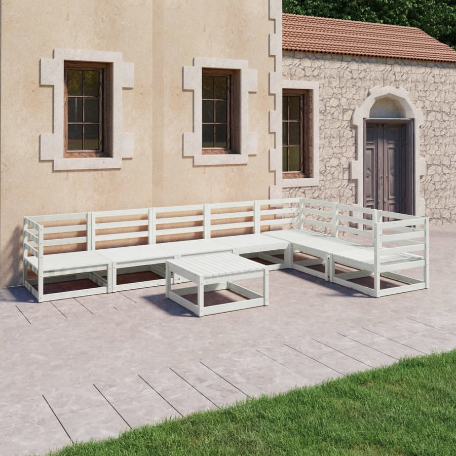 NNEVL 8 Piece Garden Lounge Set White Solid Pinewood-0