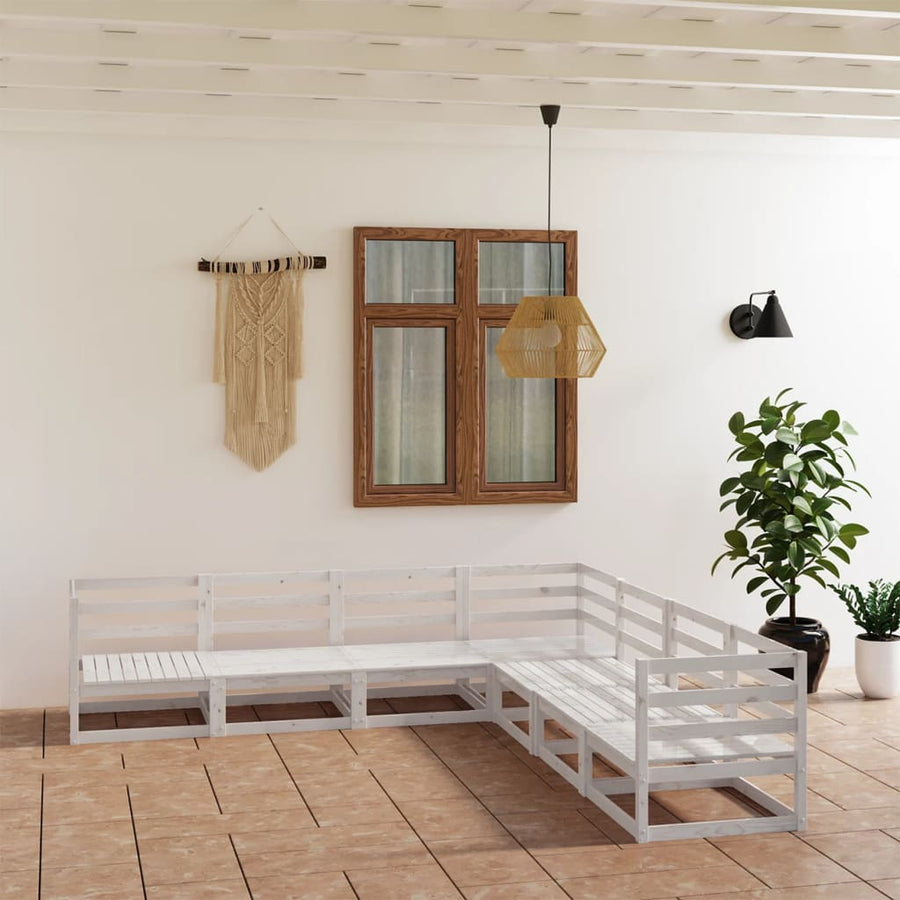 NNEVL 7 Piece Garden Lounge Set White Solid Pinewood-0