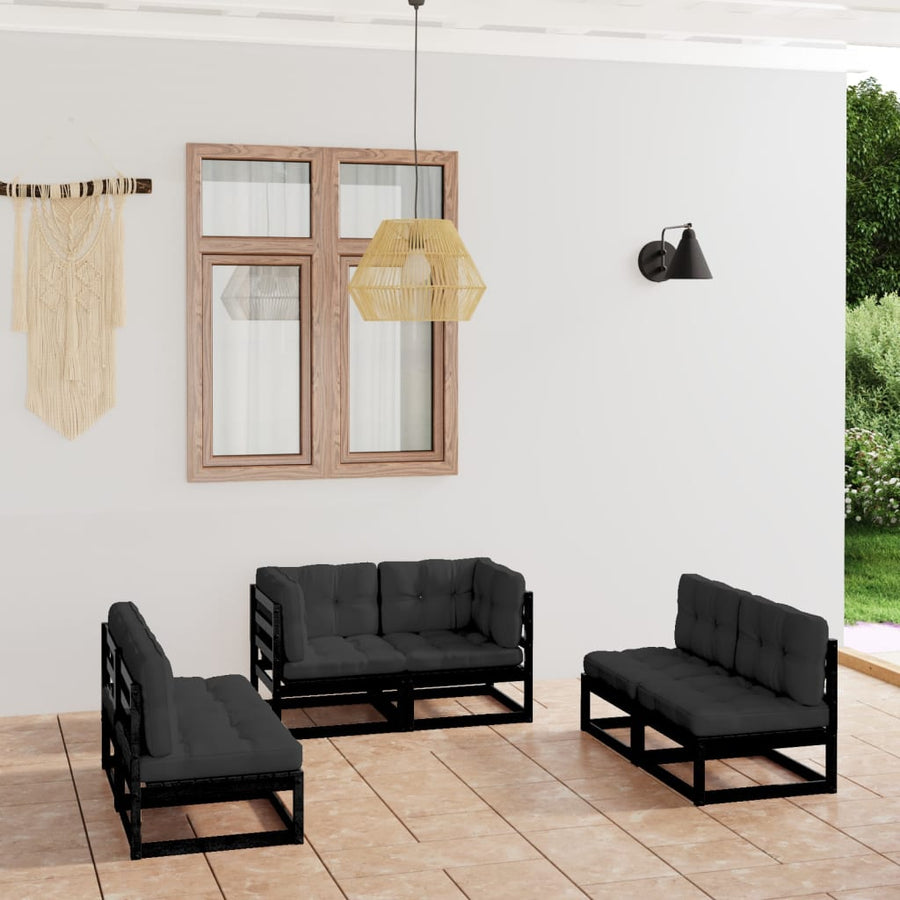 NNEVL 6 Piece Garden Lounge Set with Cushions Solid Pinewood-0