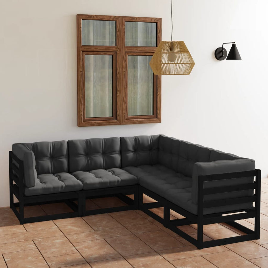 NNEVL 5 Piece Garden Lounge Set with Cushions Solid Pinewood-0