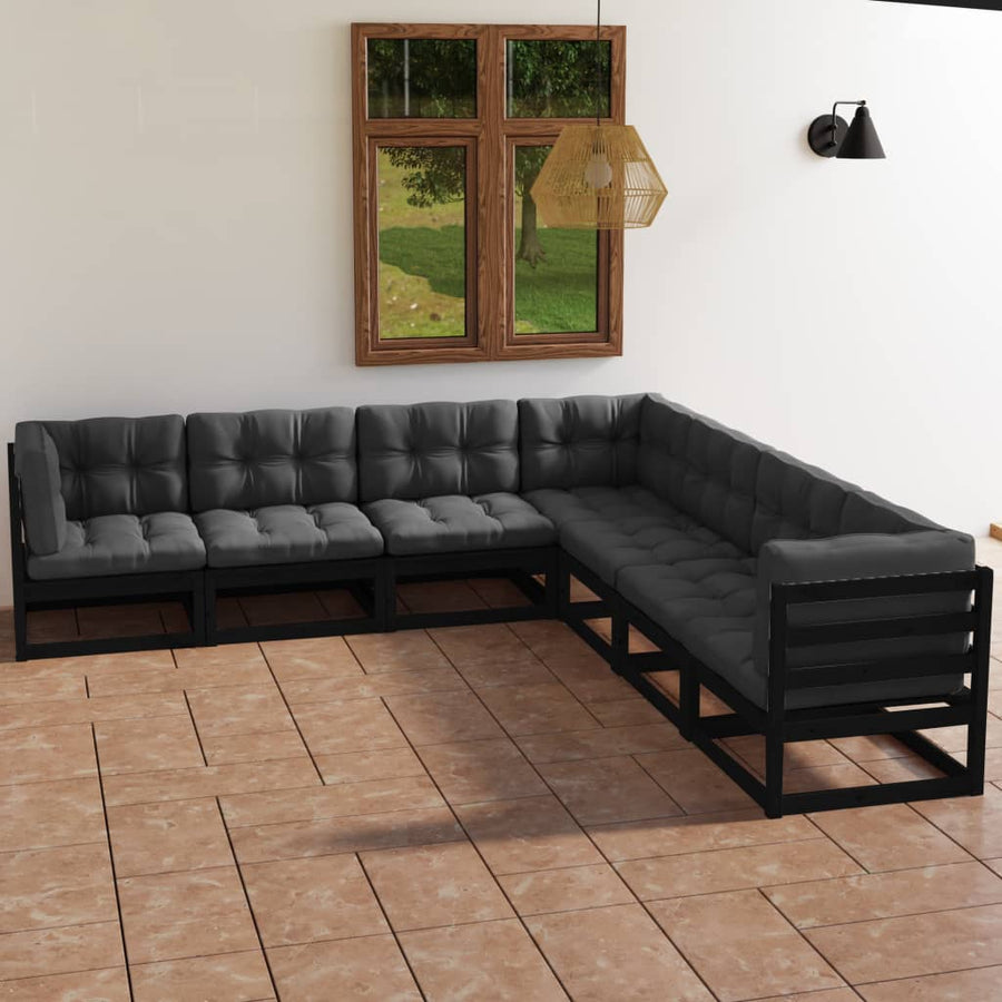 NNEVL 7 Piece Garden Lounge Set with Cushions Solid Pinewood-0