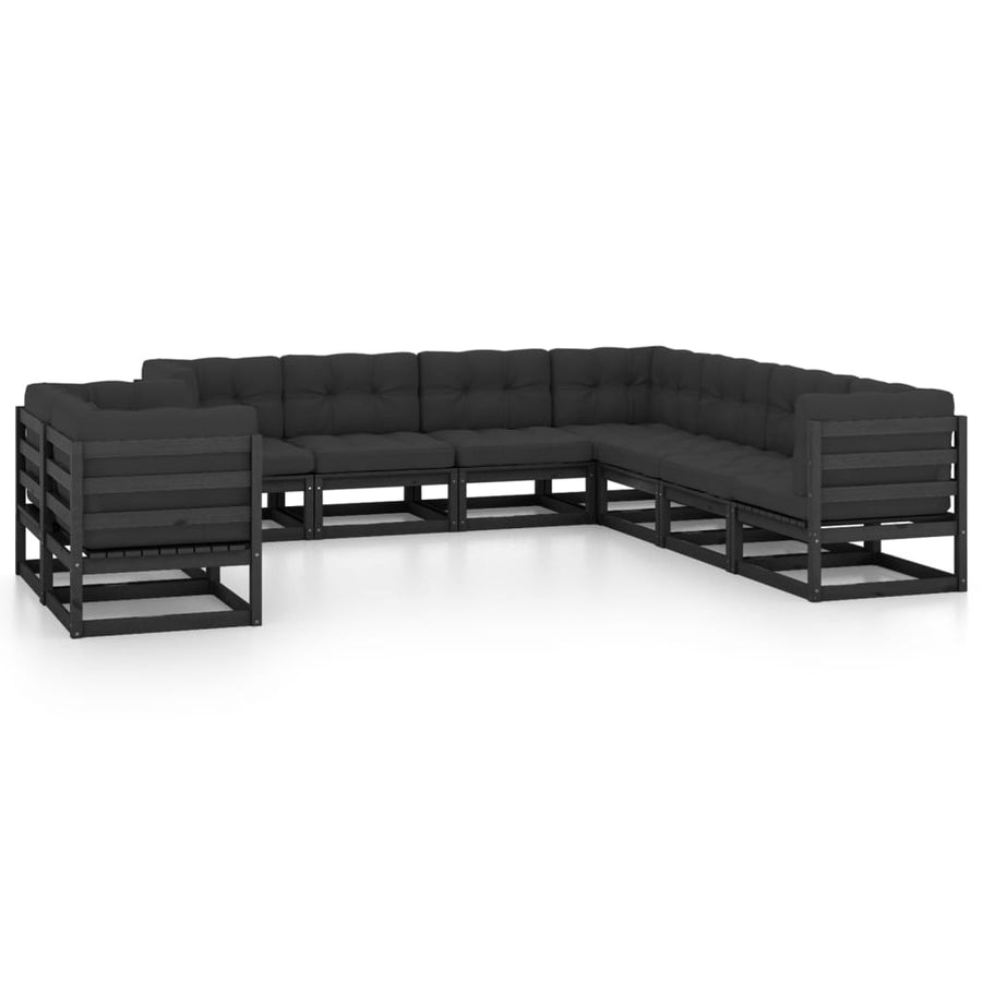 NNEVL 9 Piece Garden Lounge Set with Cushions Black Solid Pinewood-0