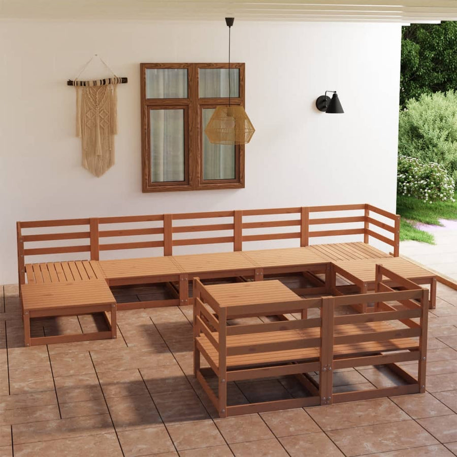 NNEVL 10 Piece Garden Lounge Set Honey Brown Solid Pinewood-0