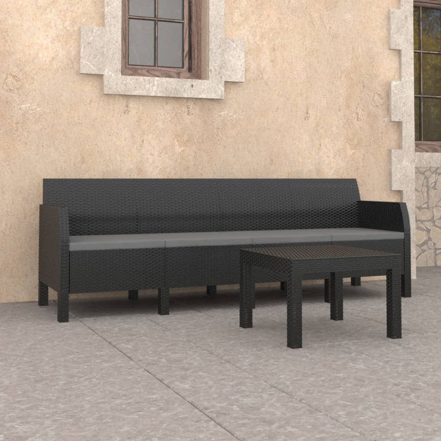 NNEVL 2 Piece Garden Lounge Set with Cushions PP Rattan Anthracite-0