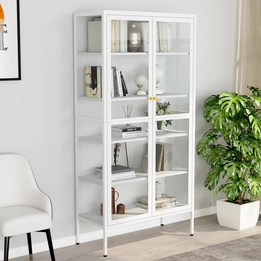 NNEVL Display Cabinet White 90x40x180 cm Steel and Tempered Glass-0