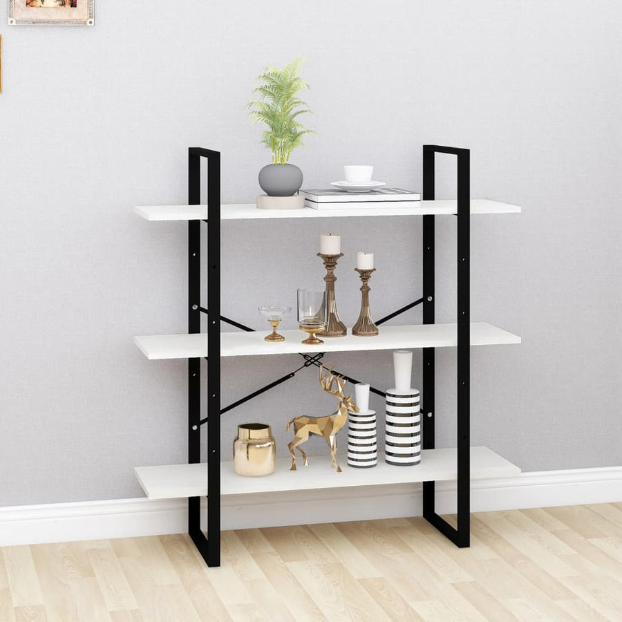 NNEVL 3-Tier Book Cabinet White 100x30x105 cm Solid Pine Wood-0