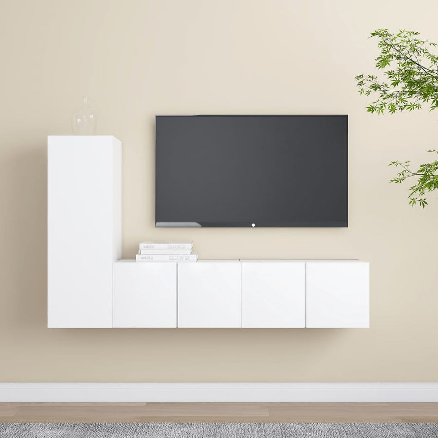 NNEVL 3 Piece TV Cabinet Set White Chipboard-0