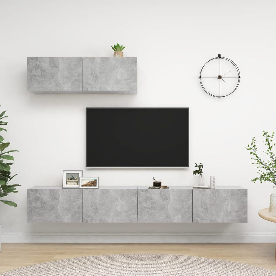 NNEVL TV Cabinets 3 pcs Concrete Grey Engineered Wood-0