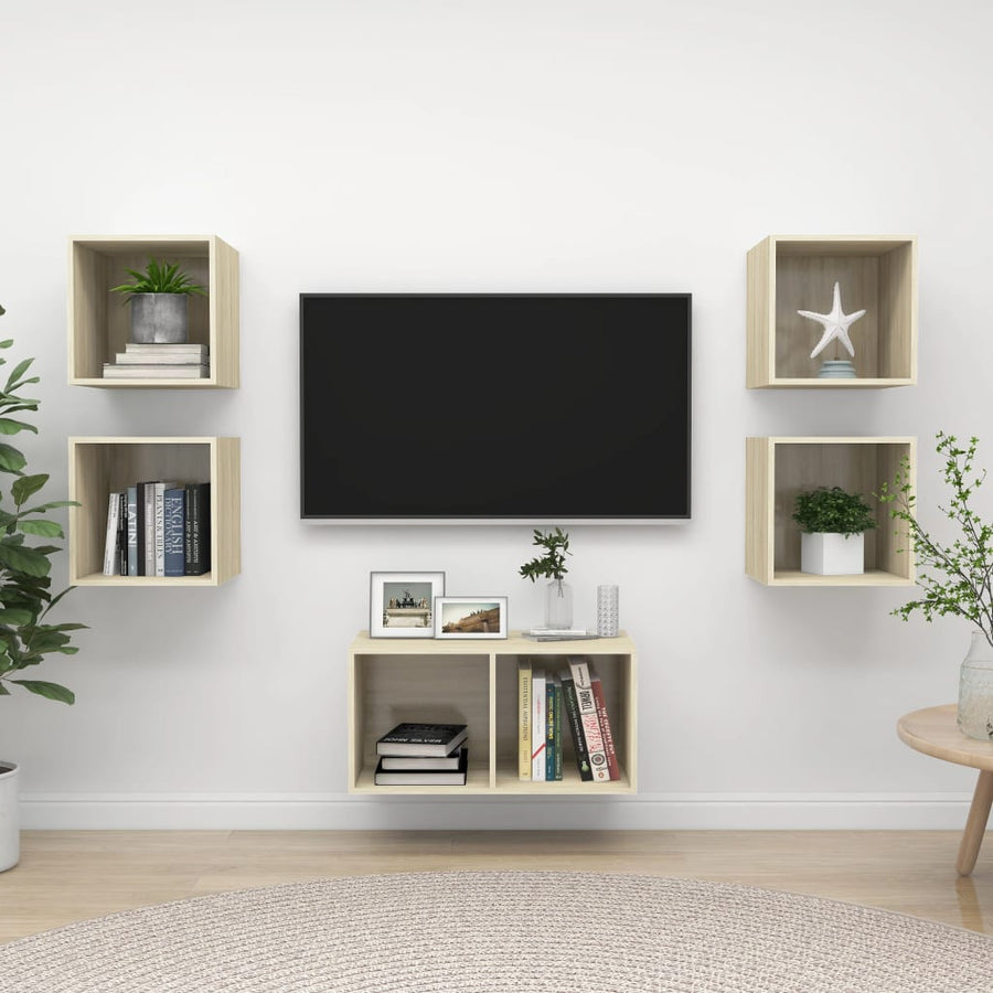 NNEVL 5 Piece TV Cabinet Set Sonoma Oak Chipboard-0
