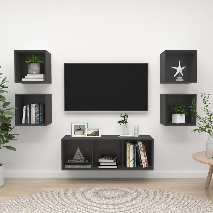 NNEVL 5 Piece TV Cabinet Set Grey Chipboard-0