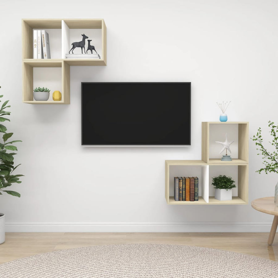 NNEVL 4 Piece TV Cabinet Set White and Sonoma Oak Chipboard-0
