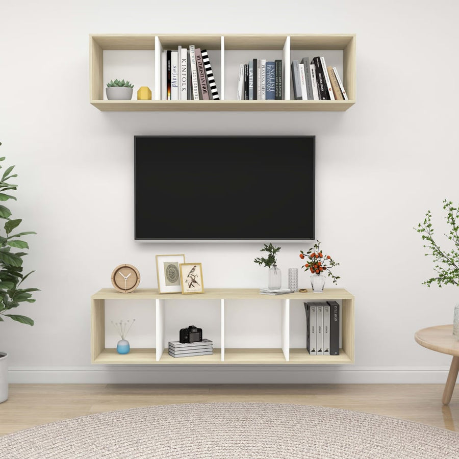 NNEVL Wall-mounted TV Cabinets 2 pcs White and Sonoma Oak Chipboard-0