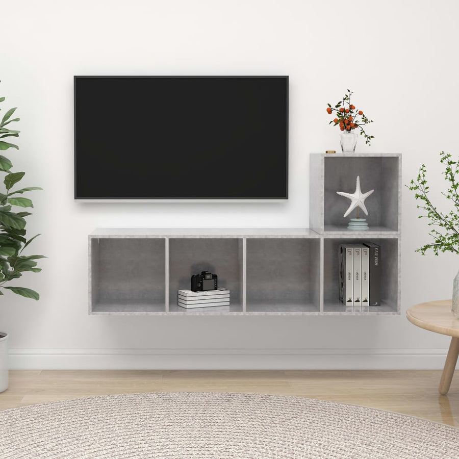 NNEVL 2 Piece TV Cabinet Set Concrete Grey Chipboard-0