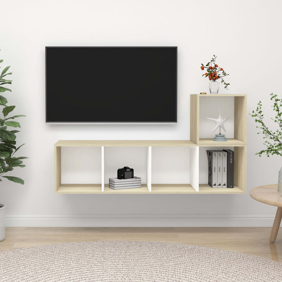 NNEVL 2 Piece TV Cabinet Set White and Sonoma Oak Chipboard-0
