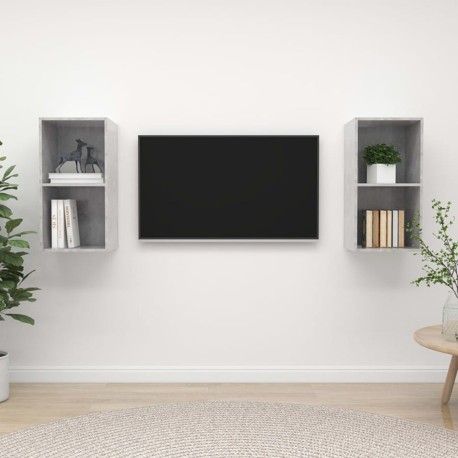 NNEVL Wall-mounted TV Cabinets 2 pcs Concrete Grey Chipboard-0