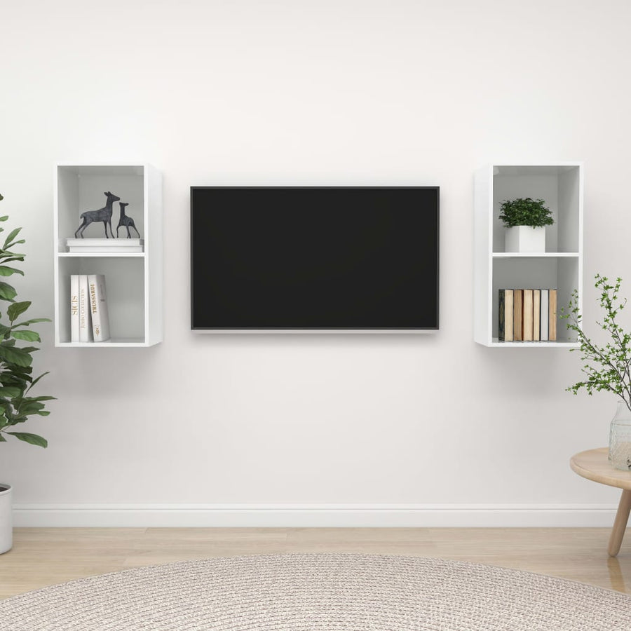 NNEVL Wall-mounted TV Cabinets 2 pcs High Gloss White Chipboard-0