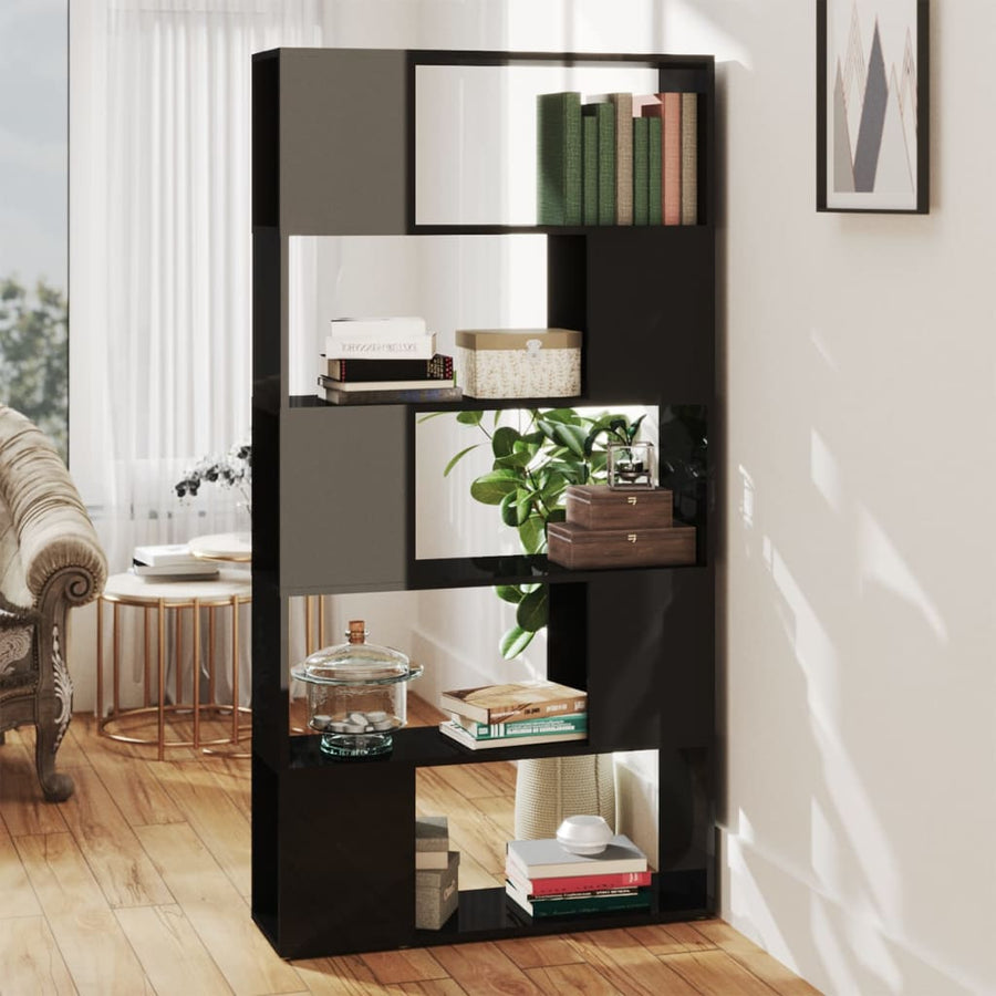 NNEVL Book Cabinet Room Divider High Gloss Black 80x24x155 cm Chipboard-0