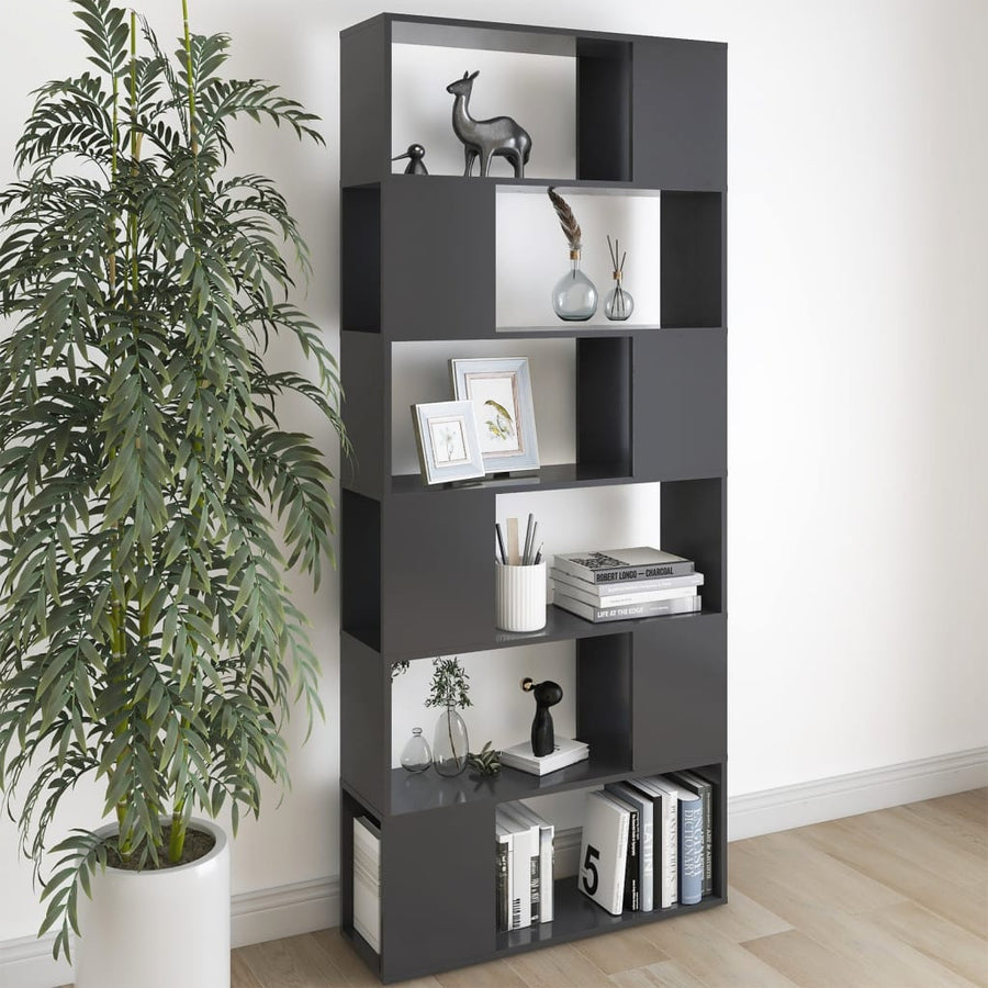NNEVL Book Cabinet Room Divider High Gloss Grey 80x24x186 cm Chipboard-0