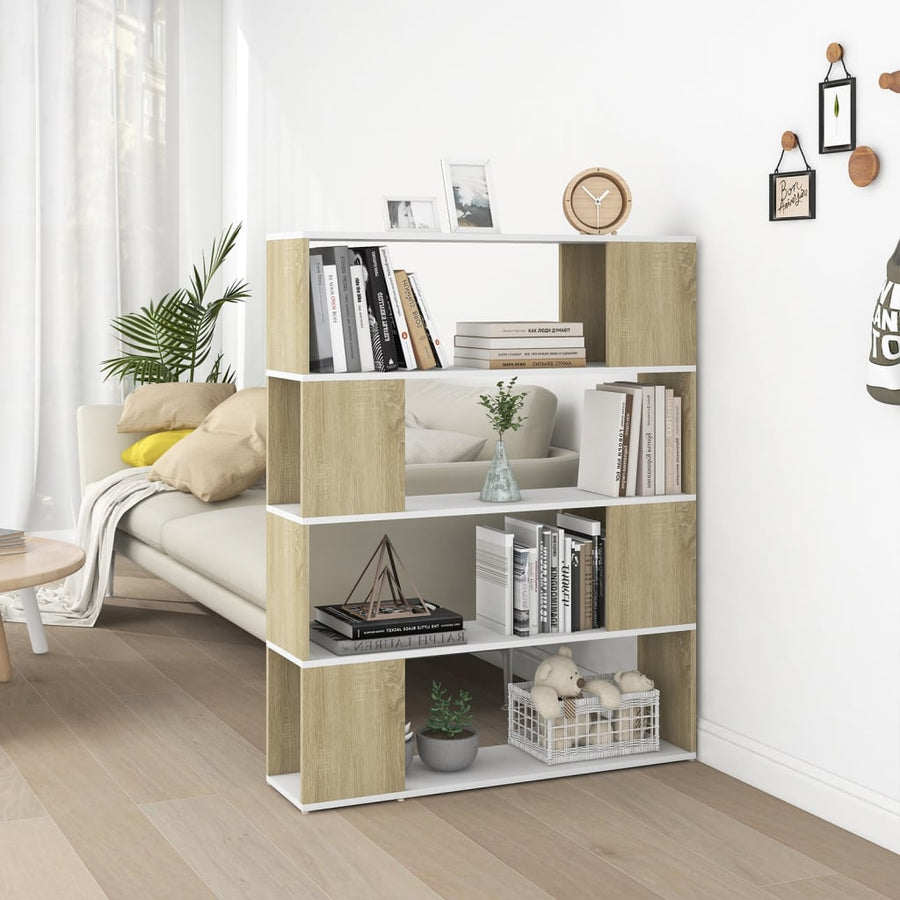 NNEVL Book Cabinet Room Divider White and Sonoma Oak 100x24x124 cm-0