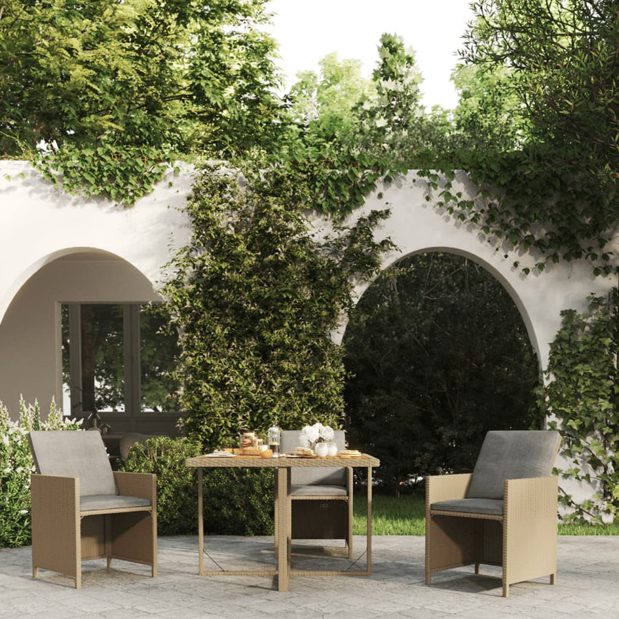 NNEVL Garden Table Beige 109x107x74 cm Poly Rattan&Solid Wood Acacia-0