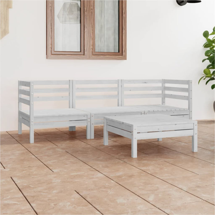 NNEVL 4 Piece Garden Lounge Set White Solid Wood Pine-0