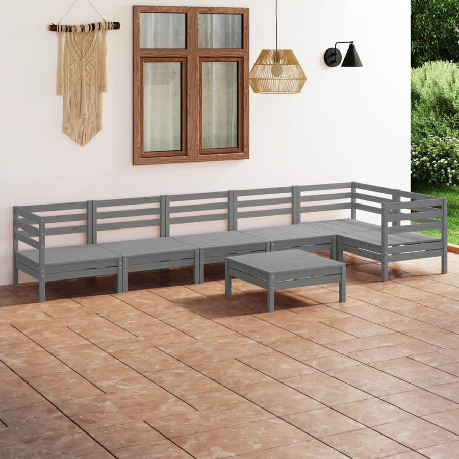 NNEVL 7 Piece Garden Lounge Set Solid Pinewood Grey-0