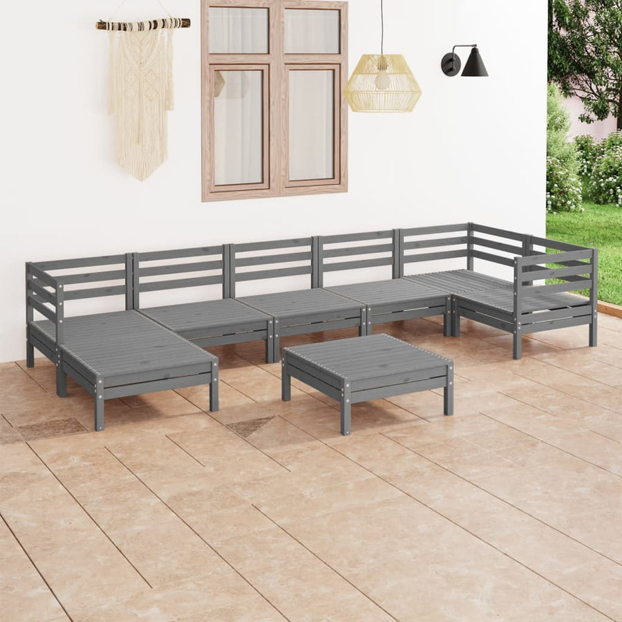 NNEVL 8 Piece Garden Lounge Set Solid Pinewood Grey-0