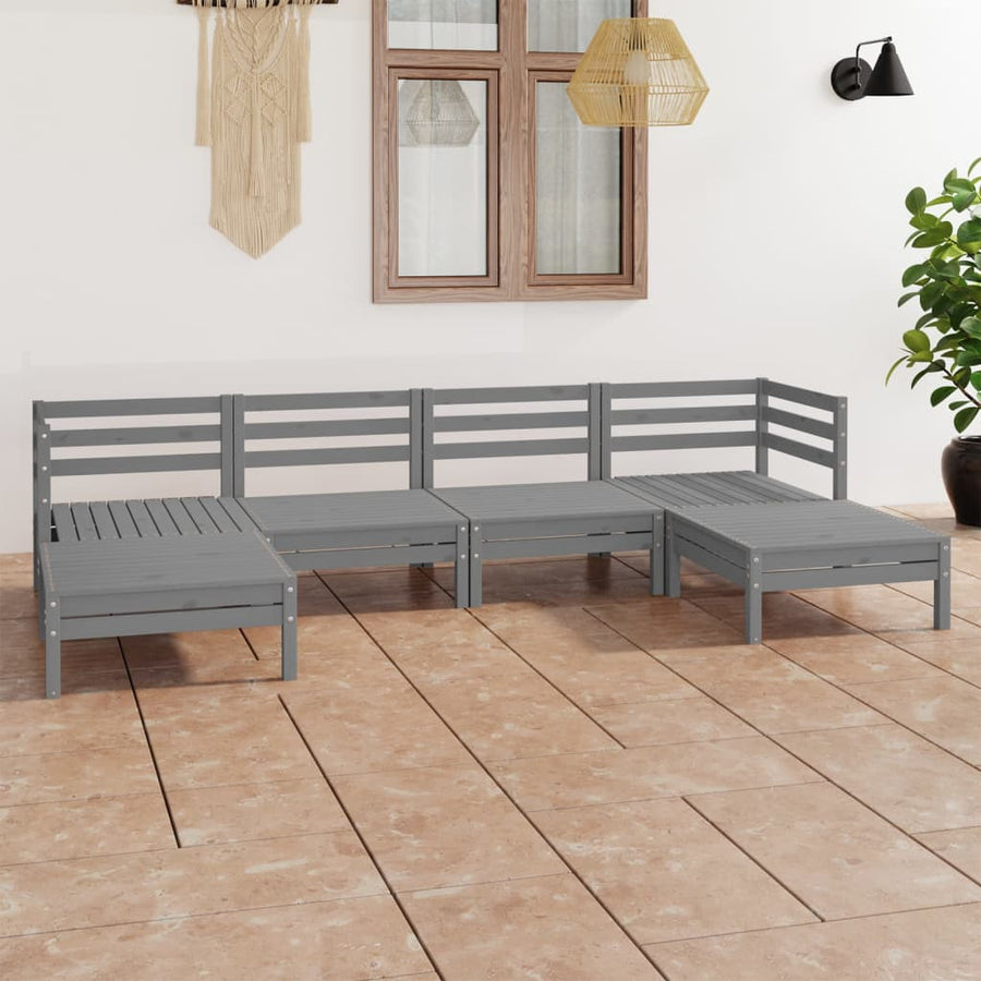 NNEVL 6 Piece Garden Lounge Set Grey Solid Pinewood-0