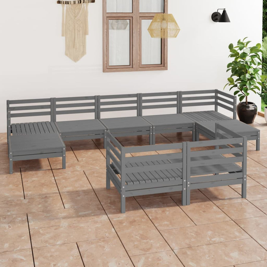 NNEVL 9 Piece Garden Lounge Set Grey Solid Pinewood-0