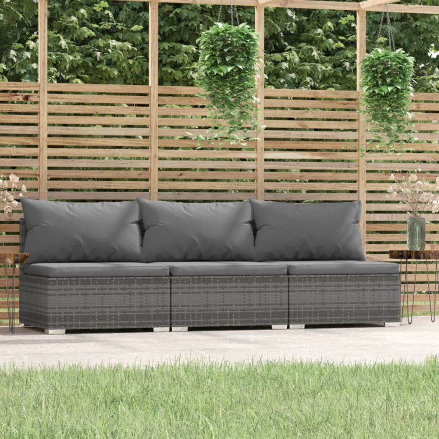 NNEVL 3-Seater Sofa with Cushions Grey Poly Rattan-0