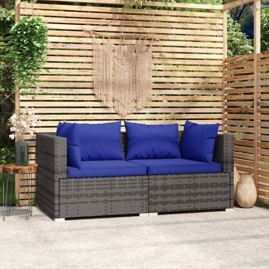 NNEVL 2-Seater Sofa with Cushions Grey Poly Rattan-0