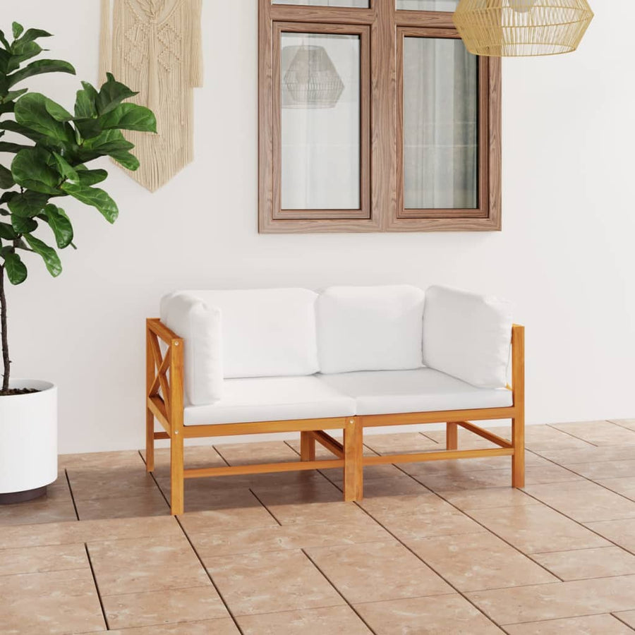 NNEVL 2-Seater Garden Sofa with Cream Cushions Solid Wood Teak-0