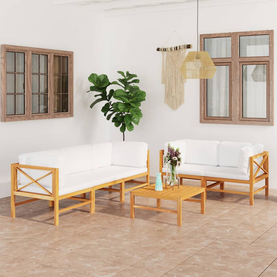 NNEVL 6 Piece Garden Lounge Set with Cream Cushions Solid Teak Wood-0
