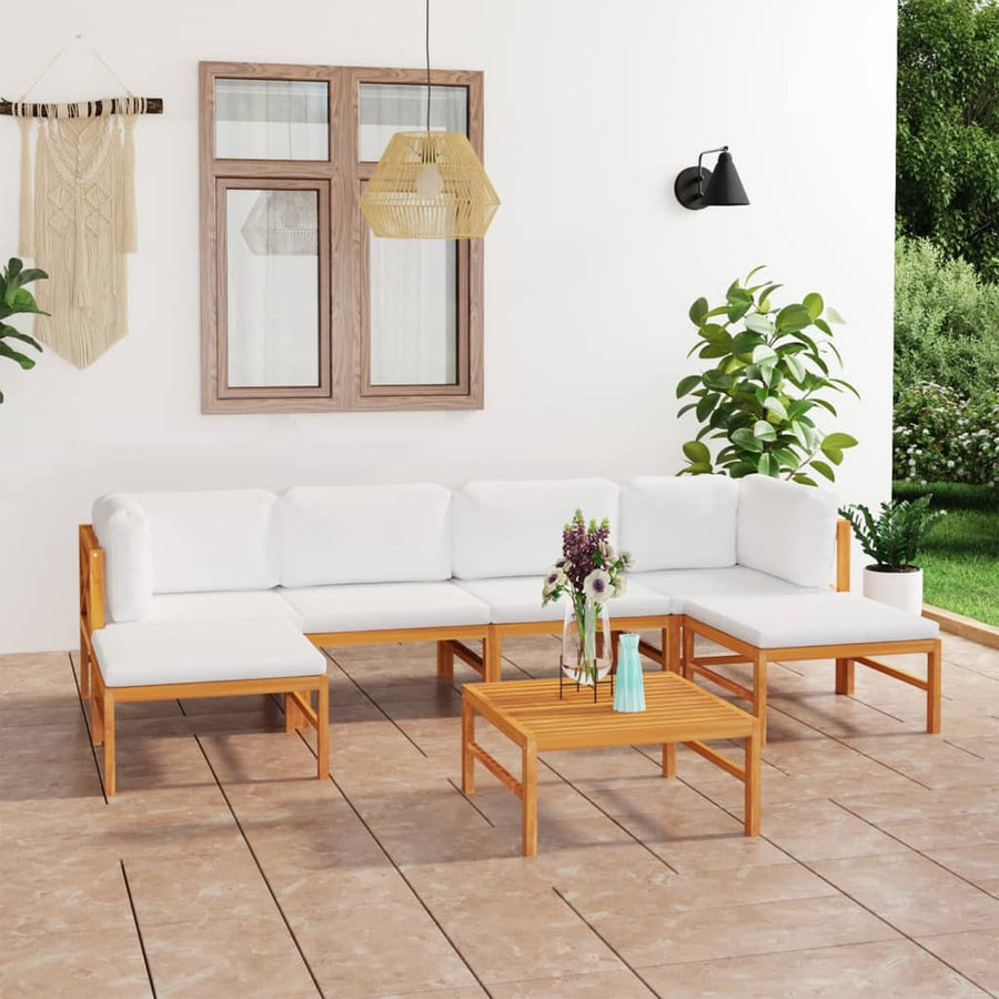 NNEVL 7 Piece Garden Lounge Set with Cream Cushions Solid Teak Wood-0