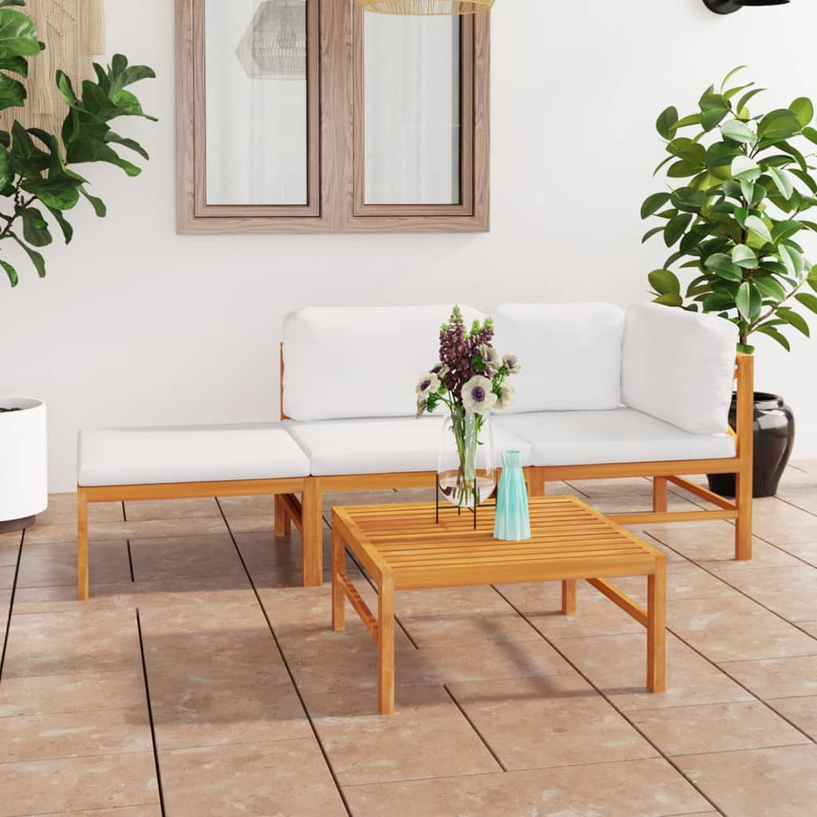 NNEVL 4 Piece Garden Lounge Set with Cream Cushions Solid Teak Wood-0