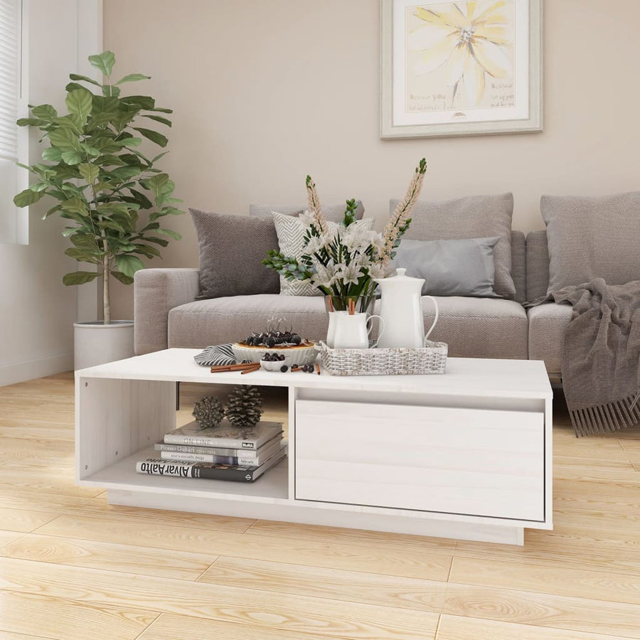 NNEVL Coffee Table White 110x50x33.5 cm Solid Pinewood-0