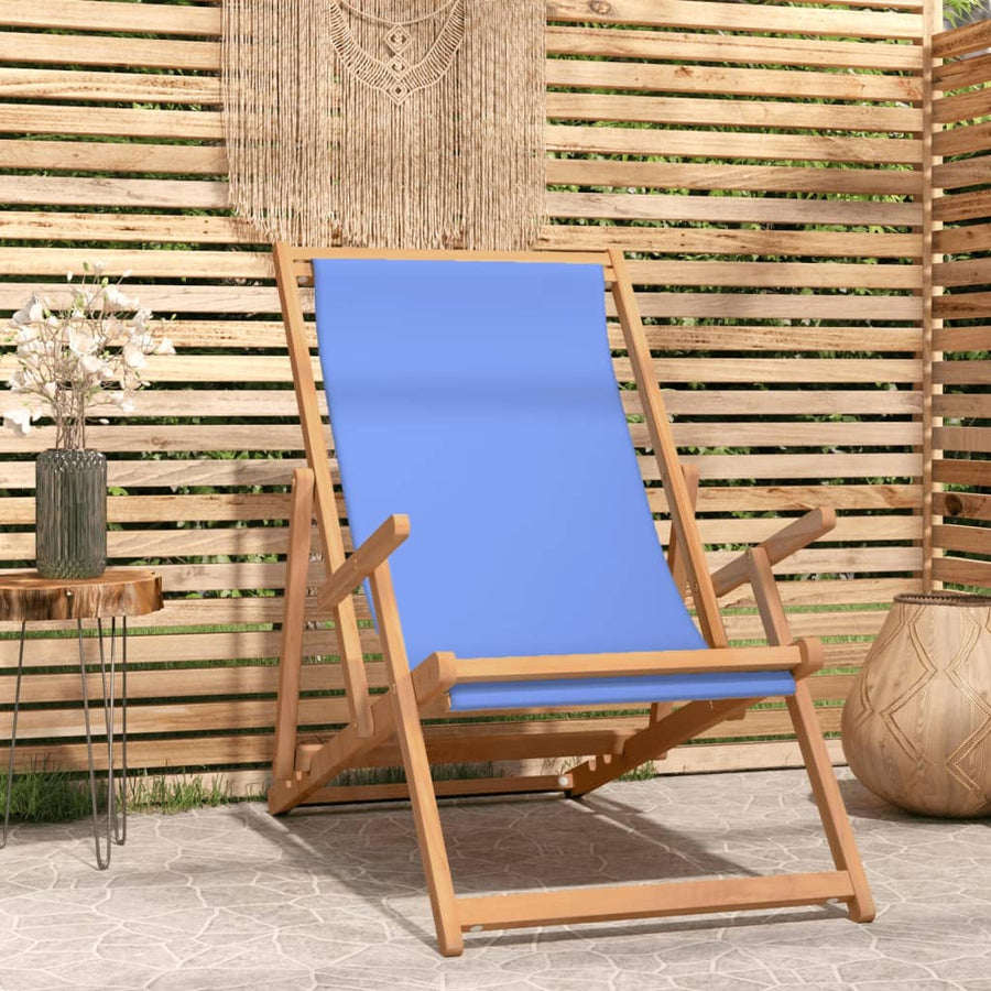 NNEVL Folding Beach Chair Solid Wood Teak Blue-0