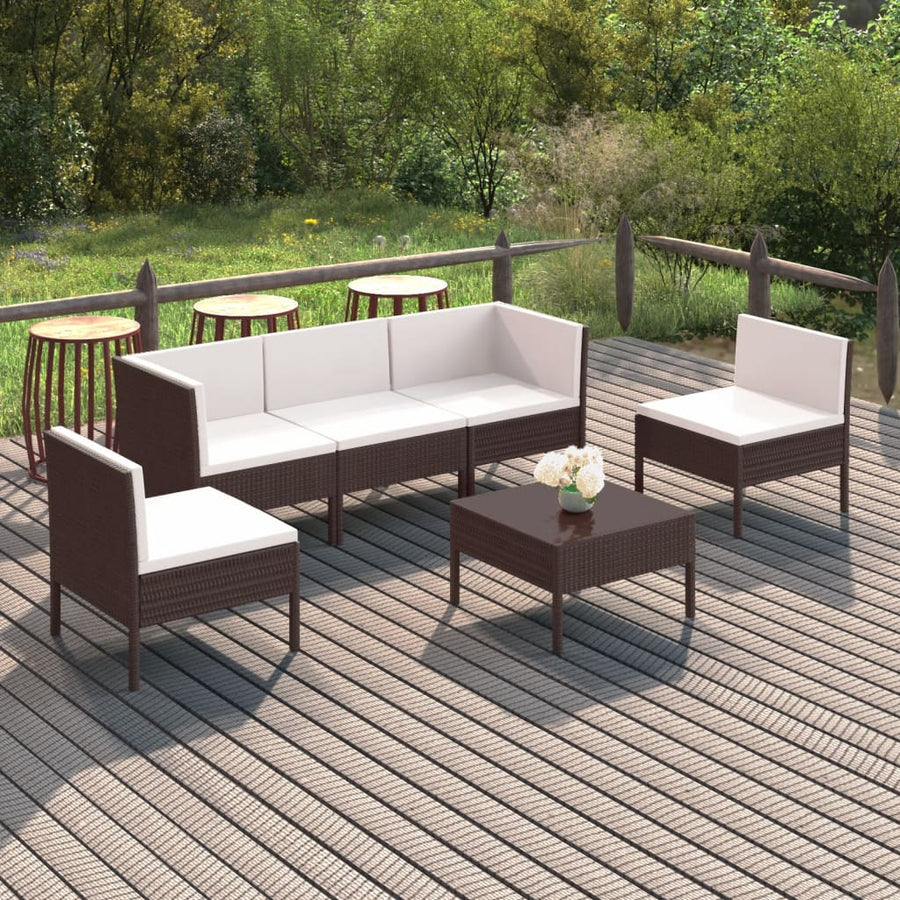 NNEVL 6 Piece Garden Lounge Set with Cushions Poly Rattan Brown-0