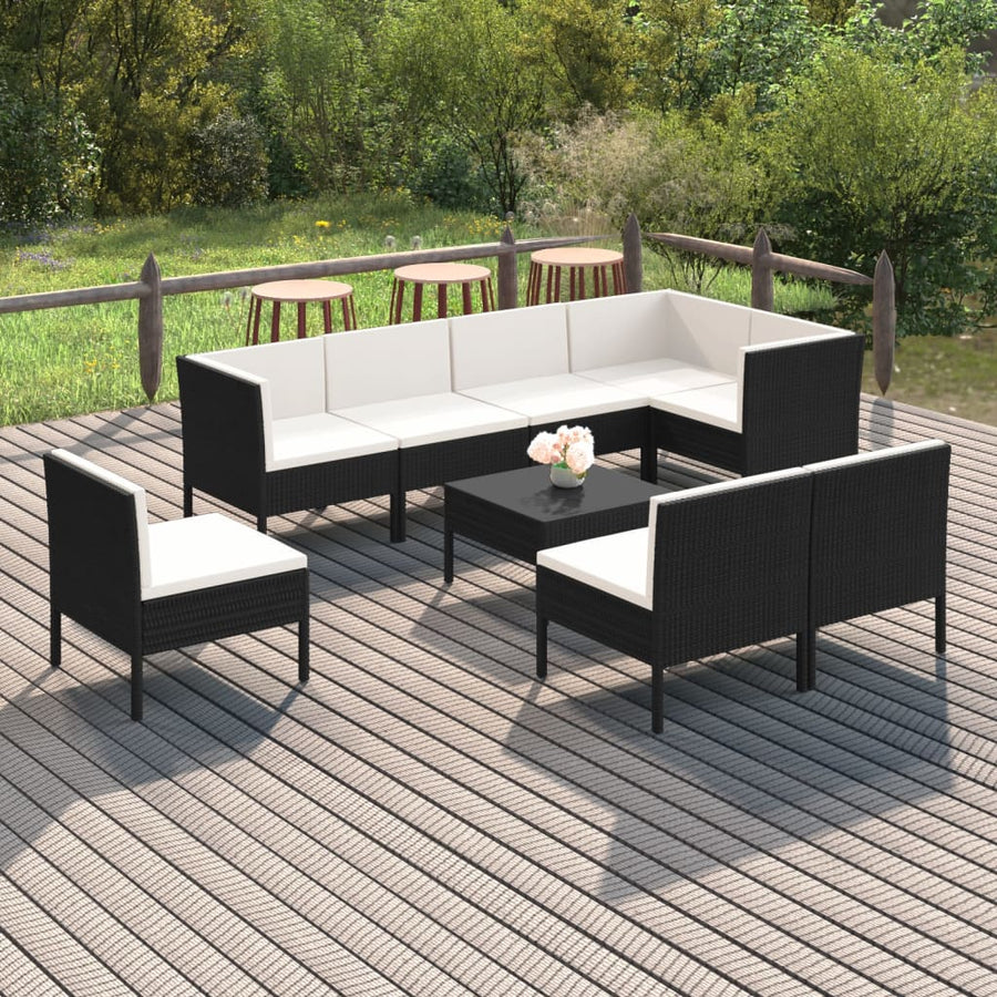 NNEVL 9 Piece Garden Lounge Set with Cushions Poly Rattan Black-0
