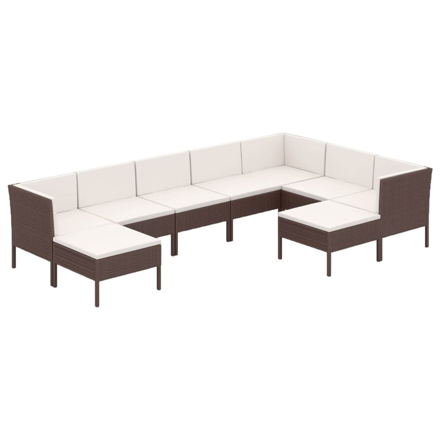 NNEVL 9 Piece Garden Lounge Set with Cushions Poly Rattan Brown-0