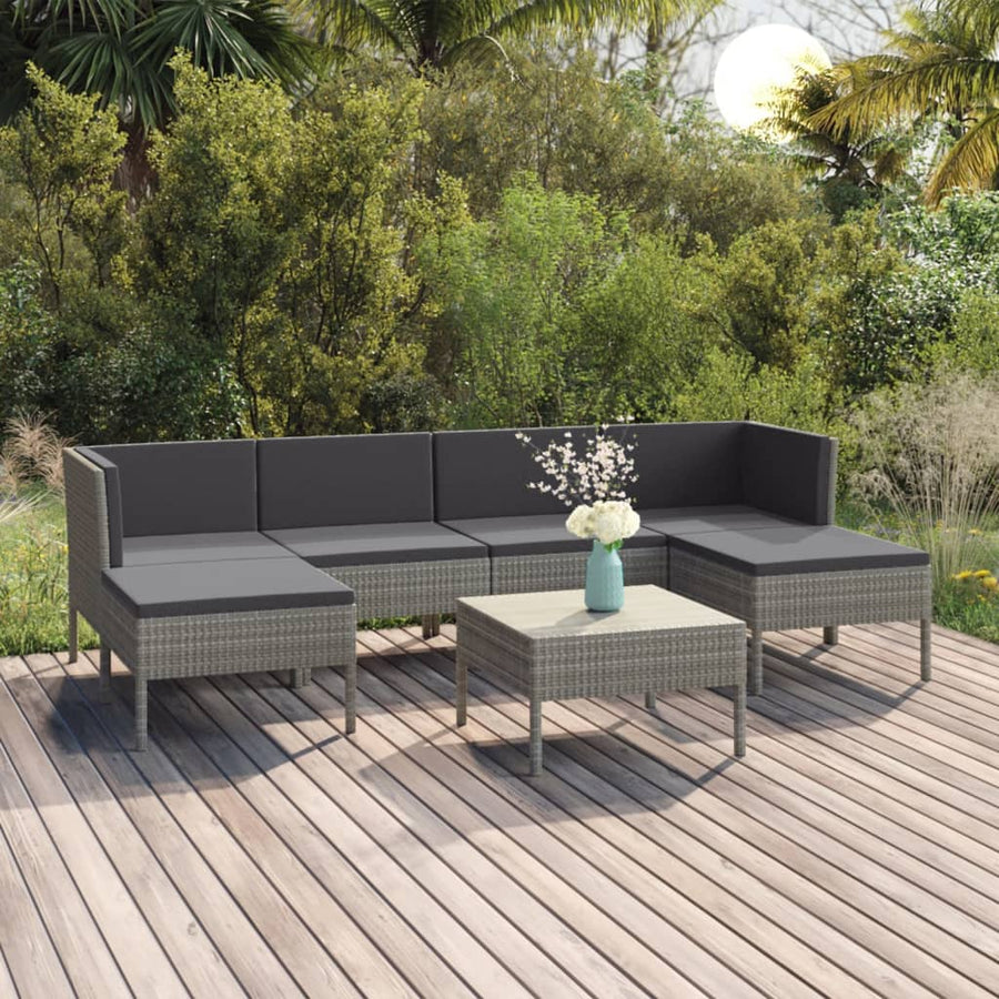 NNEVL 7 Piece Garden Lounge Set with Cushions Poly Rattan Grey-0