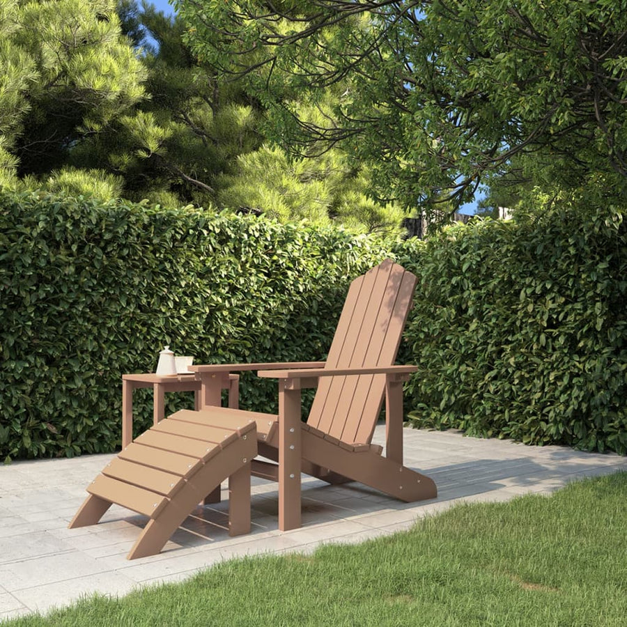 NNEVL Garden Adirondack Chair with Footstool HDPE Brown-0