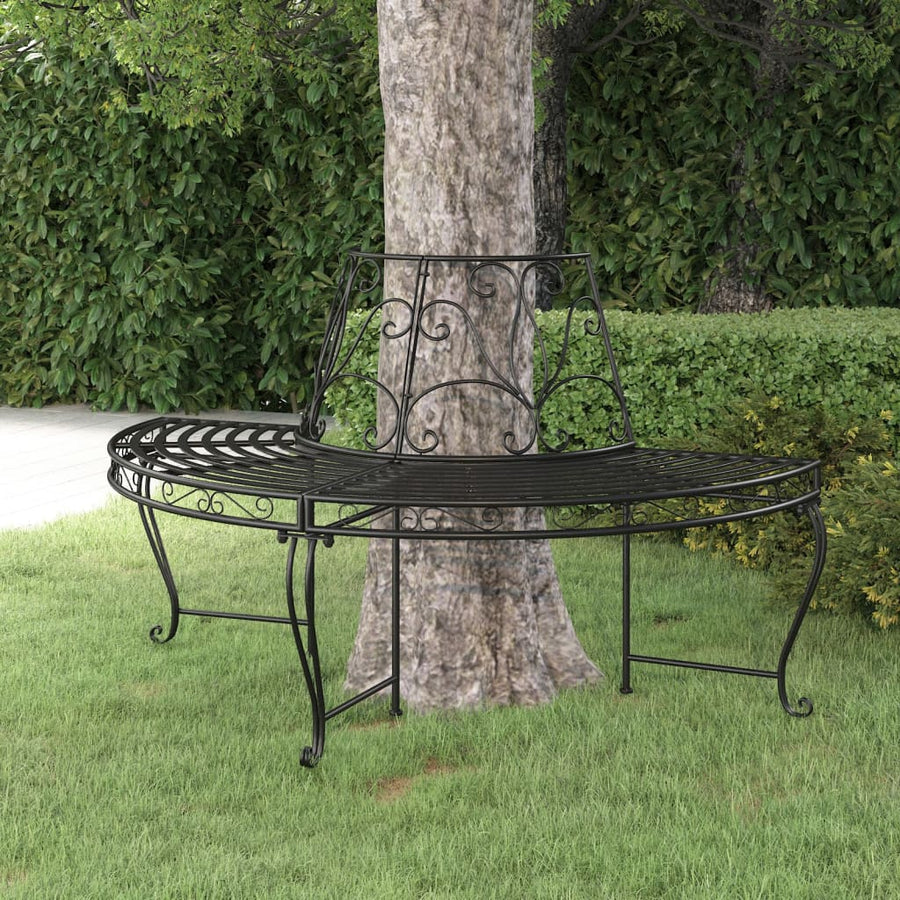 NNEVL Half Round Tree Bench Ø160 cm Black Steel-0