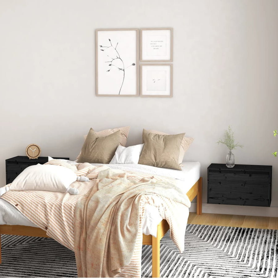 NNEVL Wall Cabinets 2 pcs Black 60x30x35 cm Solid Wood Pine-0