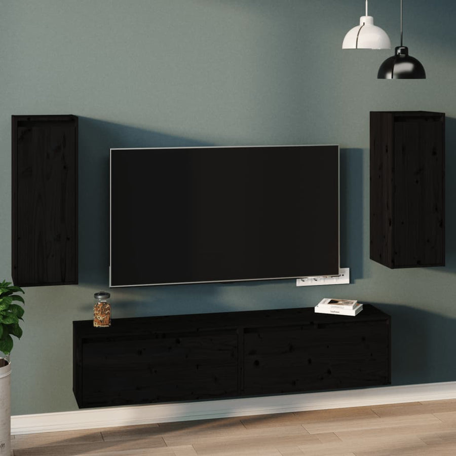 NNEVL Wall Cabinets 2 pcs Black 30x30x80 cm Solid Wood Pine-0