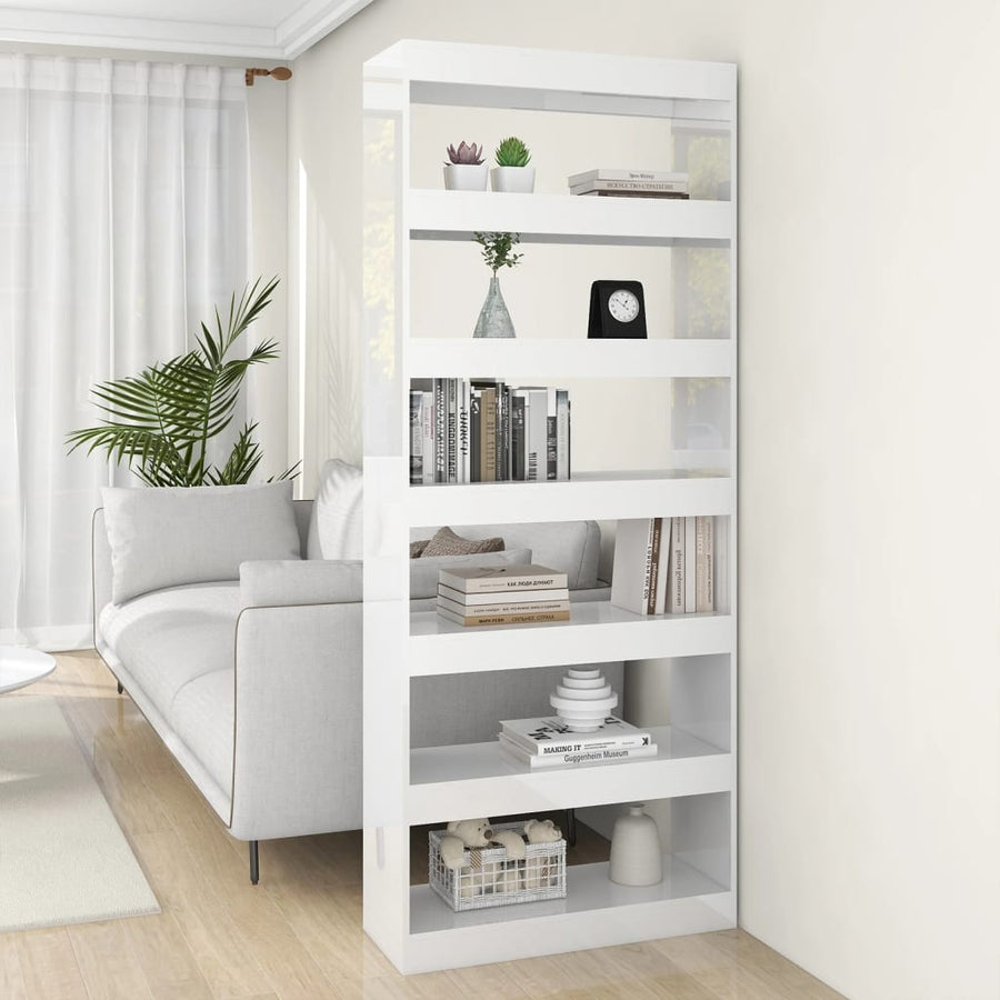 NNEVL Book Cabinet/Room Divider High Gloss White 80x30x198 cm Engineered Wood-0