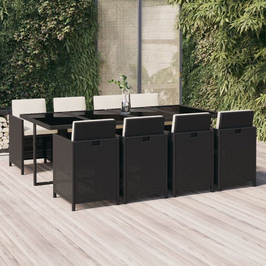 NNEVL 9 Piece Garden Dining Set with Cushions Poly Rattan Black-0
