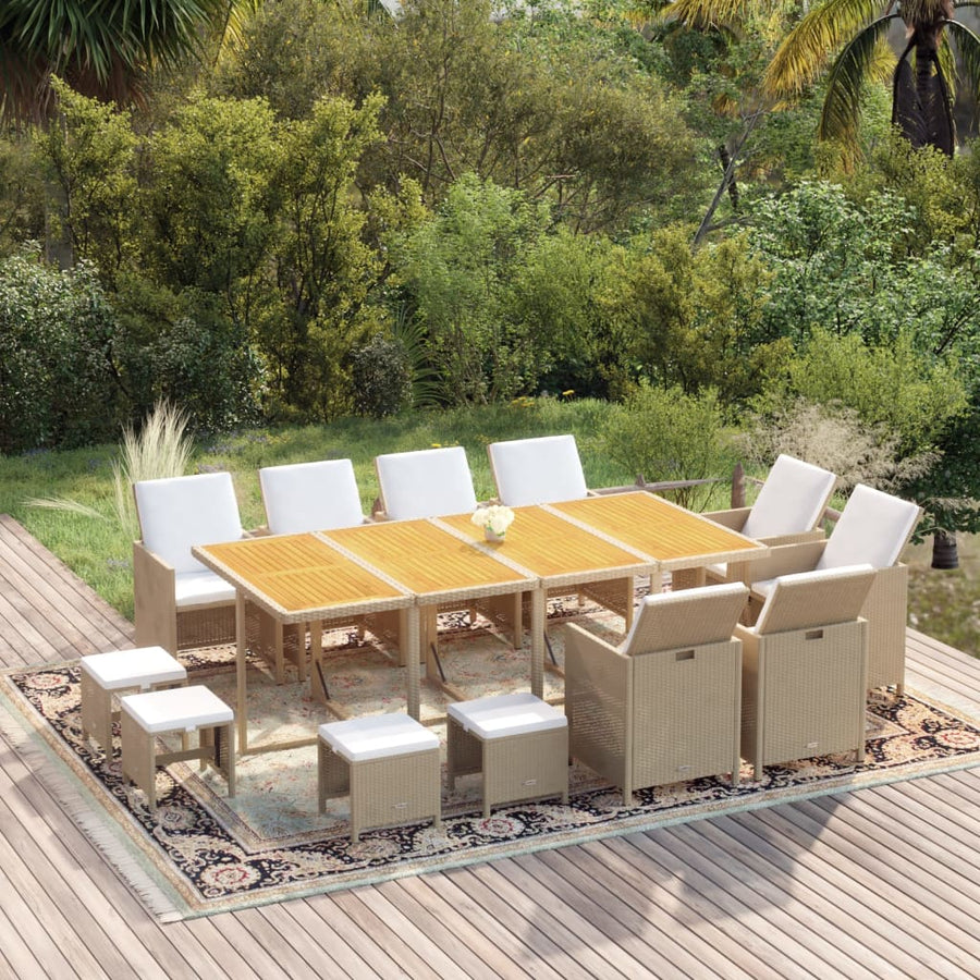 NNEVL 13 Piece Garden Dining Set with Cushions Poly Rattan Beige-0