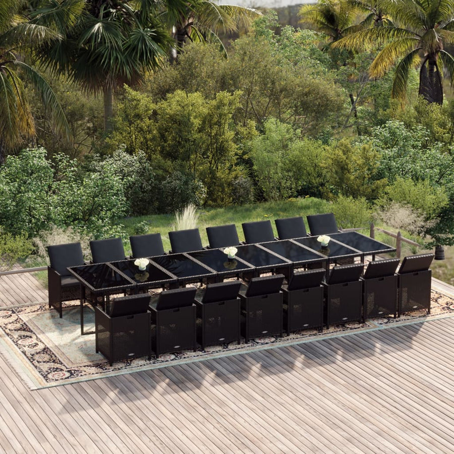 NNEVL 17 Piece Garden Dining Set with Cushions Black Poly Rattan-0
